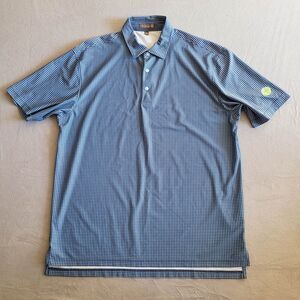 Peter Millar Shirt Mens Large Summer Comfort Blue Check Golf Polo Logo